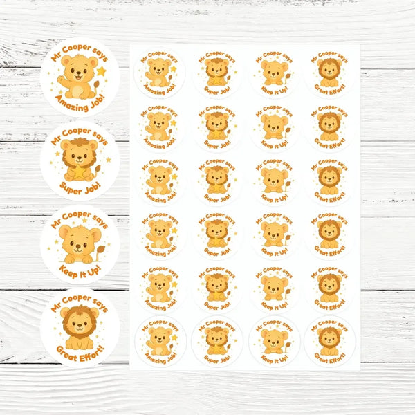Personalised Lion Teacher Reward Stickers – Classroom Praise & Positive Reinforcement - Sticksy Prints Australia