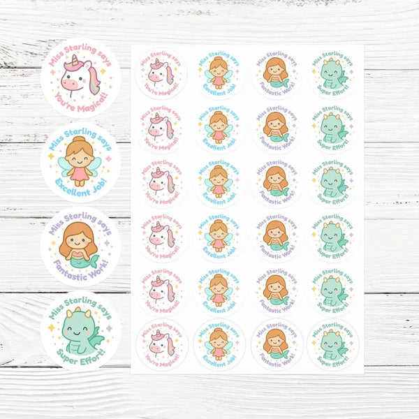Personalised Magical Creatures Teacher Reward Stickers - Sticksy Prints Australia