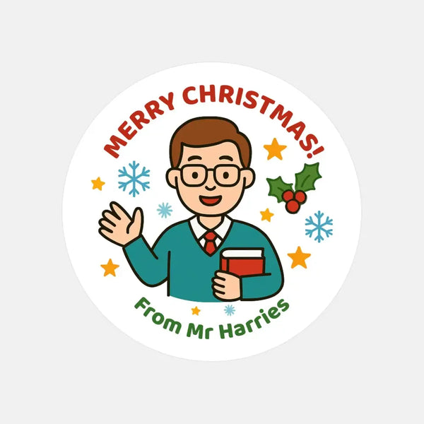 Personalised Male Teacher Christmas Stickers – Custom Holiday Stickers for Teachers - Sticksy Prints Australia