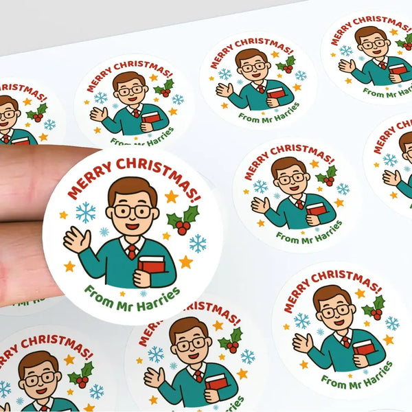 Personalised Male Teacher Christmas Stickers – Custom Holiday Stickers for Teachers - Sticksy Prints Australia