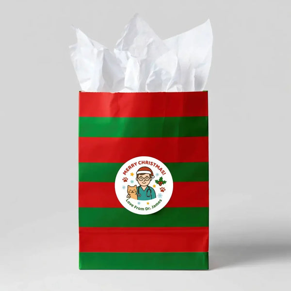 Personalised Male Vet Christmas Stickers – Custom Business Holiday Labels - Sticksy Prints Australia