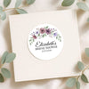Personalised Mauve & Plum Floral Bridal Shower Stickers – Custom Name & Date – Watercolour Favour Labels