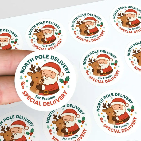 Personalised North Pole Delivery Sticker Labels – Santa & Reindeer - Sticksy Prints Australia