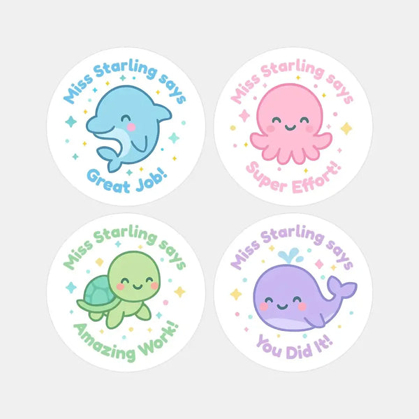 Personalised Ocean Animal Teacher Reward Stickers - Sticksy Prints Australia