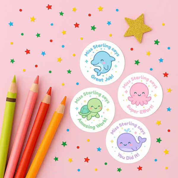 Personalised Ocean Animal Teacher Reward Stickers - Sticksy Prints Australia