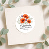 Personalised Orange Poppy Bridal Shower Stickers – Custom Name & Date – Watercolour Floral Favour Labels