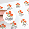 Personalised Orange Tulip Bridal Shower Stickers – Custom Name & Date – Watercolour Floral Favour Labels