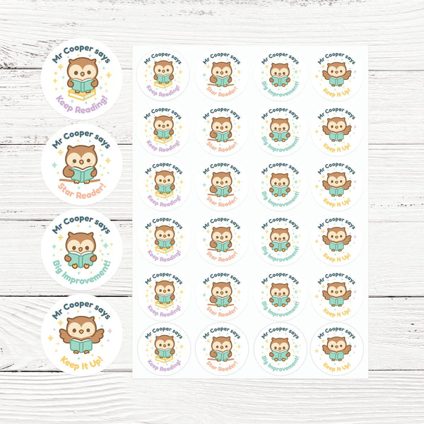 Personalised Owl Reading Reward Stickers – Literacy Stickers for Teachers