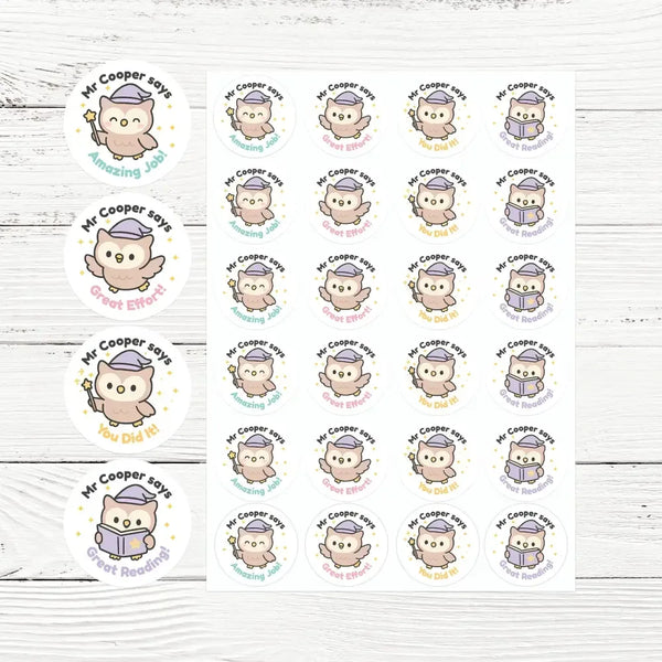 Personalised Owl Teacher Reward Stickers – Custom Name Classroom Praise Stickers - Sticksy Prints Australia