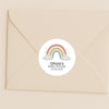 Personalised Pastel Rainbow Baby Shower Stickers – Scandi Boho Gender-Neutral Favour Labels