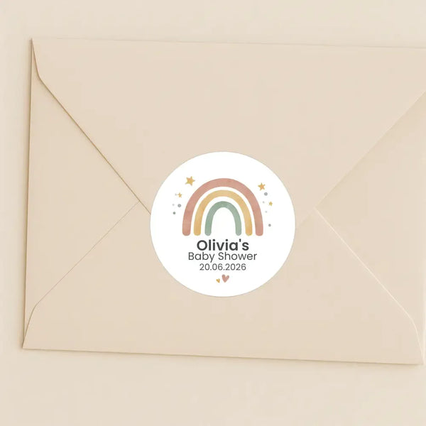 Personalised Pastel Rainbow Baby Shower Stickers with Stars – Scandi Boho Gender-Neutral Favour Labels - Sticksy Prints Australia
