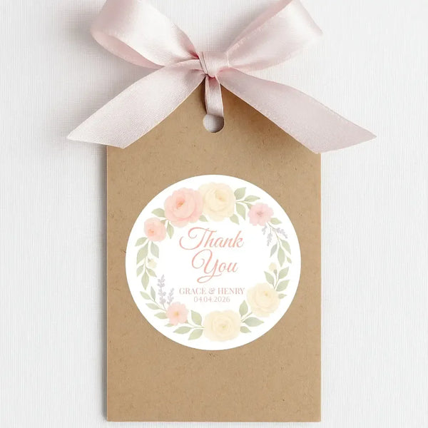 Personalised Peach & Blush Rose Wedding Thank You Stickers – Custom Floral Favour Labels - Sticksy Prints Australia