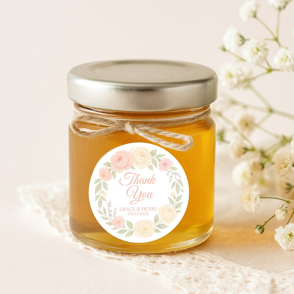 Personalised Peach & Blush Rose Wedding Thank You Stickers – Custom Floral Favour Labels