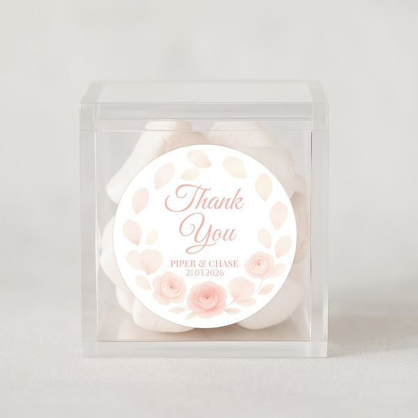 Personalised Peach Rose Petal Wedding Thank You Stickers – Custom Floral Favour Labels