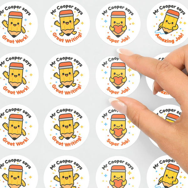 Personalised Pencil Teacher Reward Stickers – Custom Name Classroom Praise Stickers