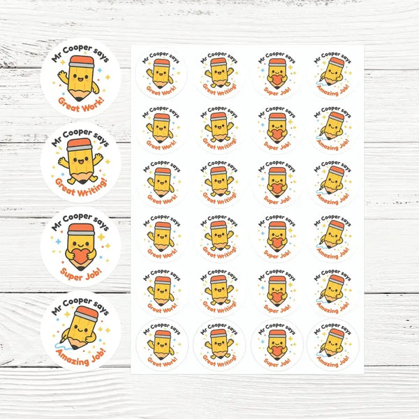 Personalised Pencil Teacher Reward Stickers – Custom Name Classroom Praise Stickers - Sticksy Prints Australia
