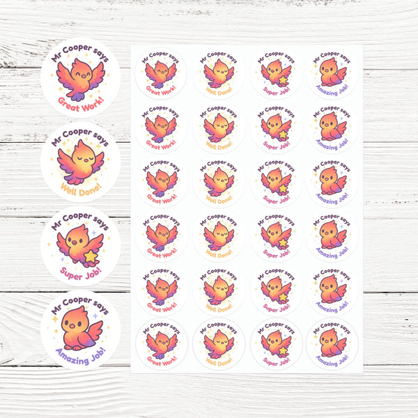 Personalised Phoenix Teacher Reward Stickers – Custom Name Classroom Praise Stickers
