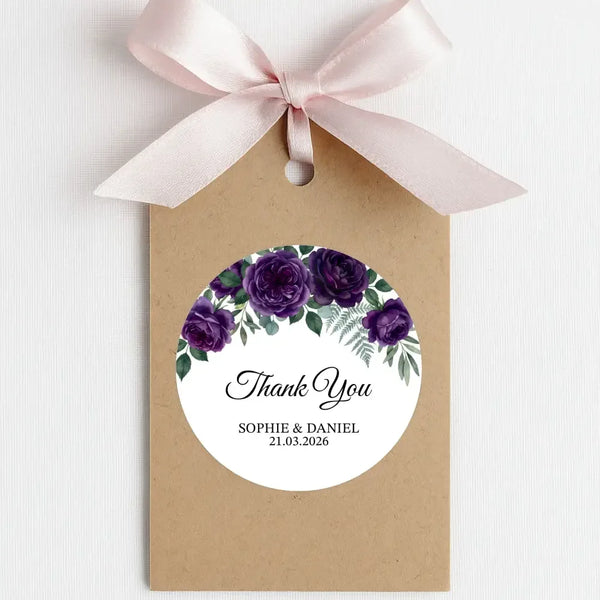 Personalised Plum Rose Wedding Thank You Stickers | Dark Floral Favour Labels - Sticksy Prints Australia