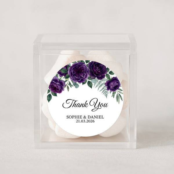 Personalised Plum Rose Wedding Thank You Stickers | Dark Floral Favour Labels