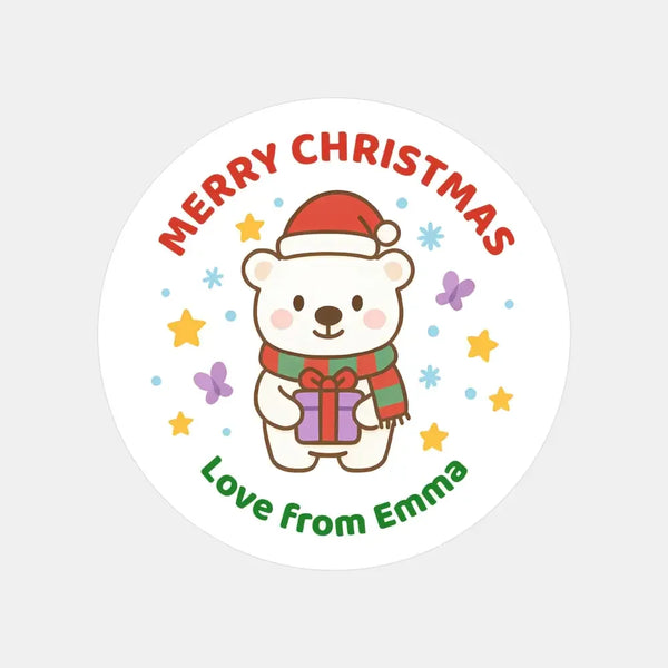 Personalised Polar Bear Christmas Stickers – Gift Label - Sticksy Prints Australia