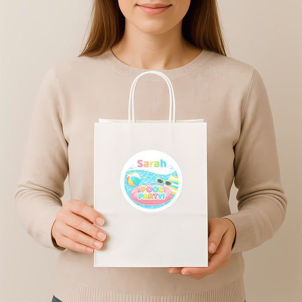 Personalised Pool Party Birthday Stickers for Kids | Custom Name Stickers