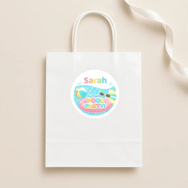 Personalised Pool Party Birthday Stickers for Kids | Custom Name Stickers - Sticksy Prints Australia