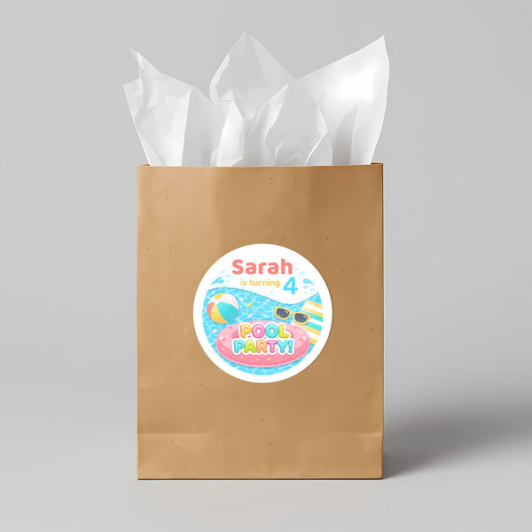 Personalised Pool Party Stickers for Kids Birthday | Custom Name Party Favours