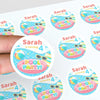 Personalised Pool Party Stickers for Kids Birthday | Custom Name Party Favours - Sticksy Prints Australia
