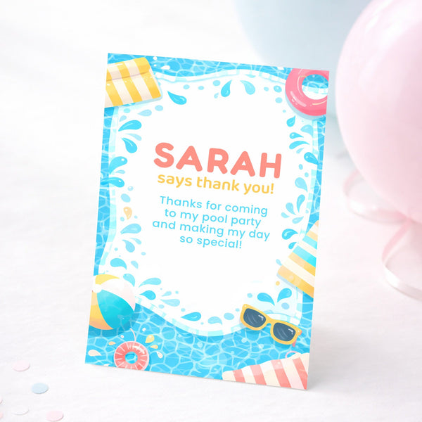 Personalised Pool Party Thank You Cards | Kids Birthday Thank You | Swimming Party Thank You Card