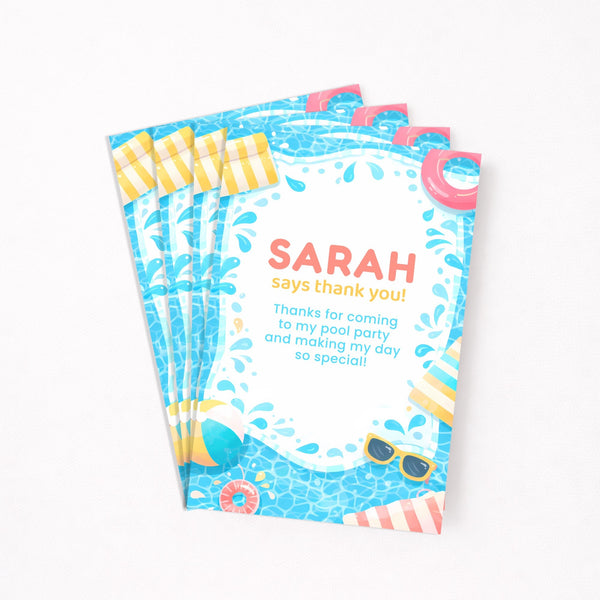 Personalised Pool Party Thank You Cards | Kids Birthday Thank You | Swimming Party Thank You Card