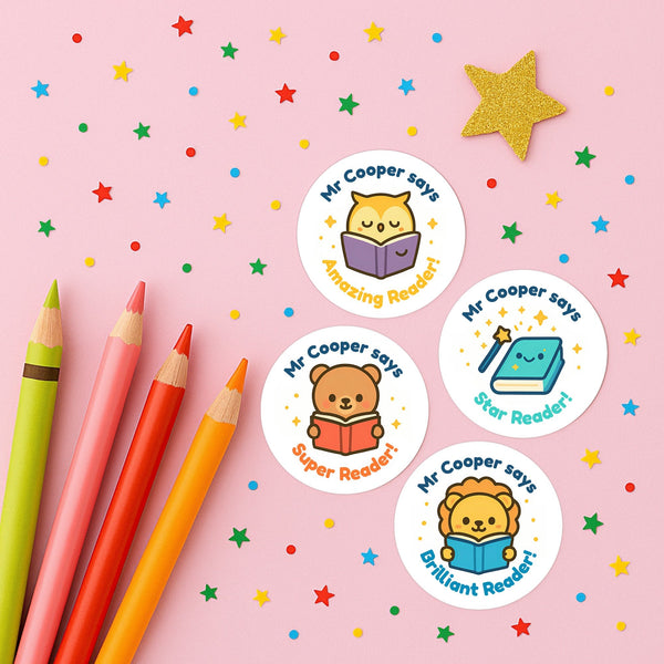 Personalised Reading & Literacy Teacher Reward Stickers – Custom Name Classroom Stickers