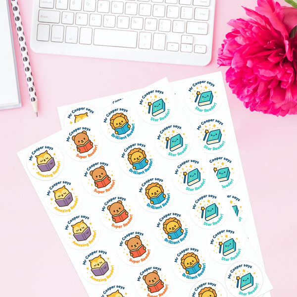 Personalised Reading & Literacy Teacher Reward Stickers – Custom Name Classroom Stickers