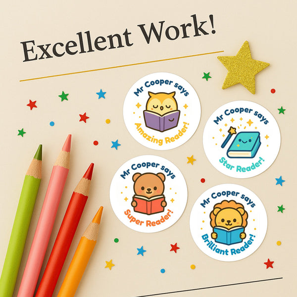 Personalised Reading & Literacy Teacher Reward Stickers – Custom Name Classroom Stickers