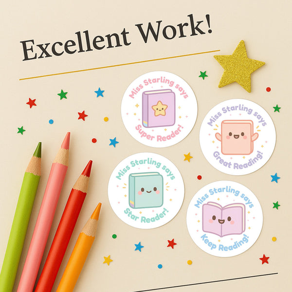 Personalised Reading Reward Stickers – Cute Book Literacy Stickers for Teachers