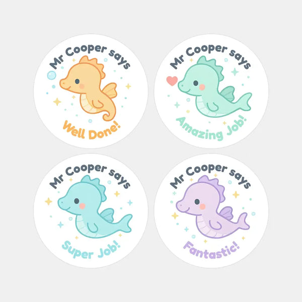 Personalised Seahorse Teacher Reward Stickers – Cute Classroom Praise Labels - Sticksy Prints Australia