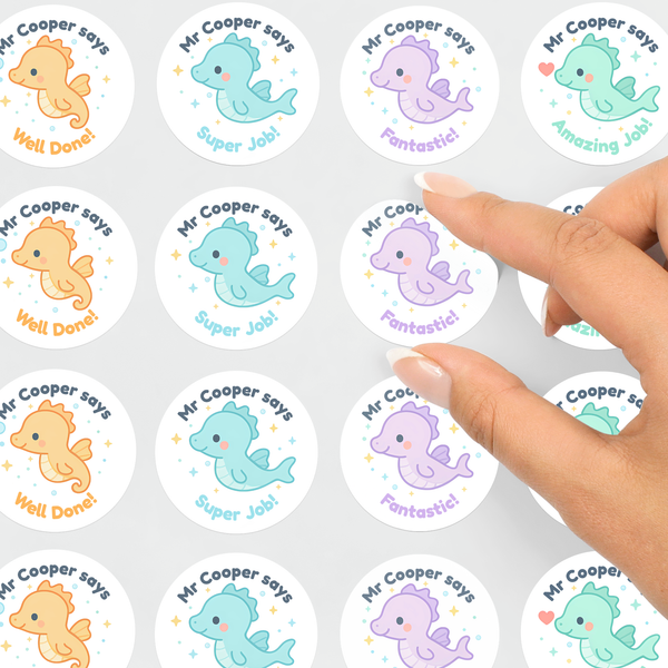 Personalised Seahorse Teacher Reward Stickers – Cute Classroom Praise Labels