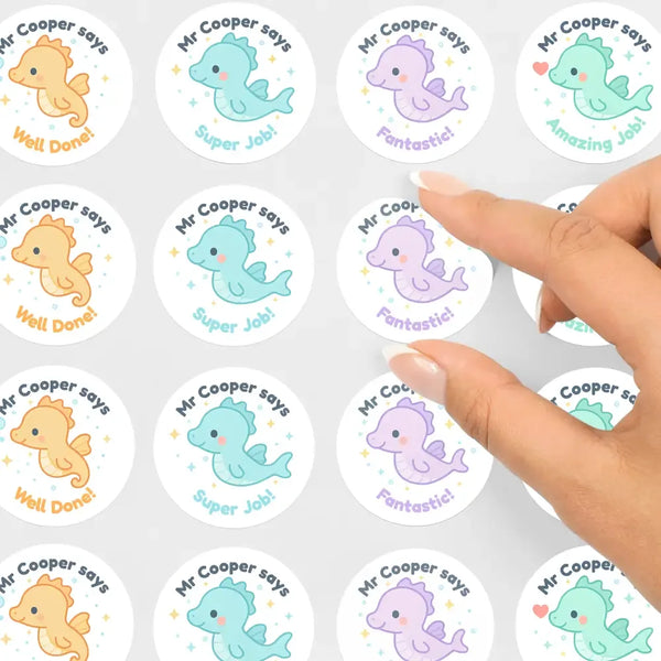 Personalised Seahorse Teacher Reward Stickers – Cute Classroom Praise Labels - Sticksy Prints Australia