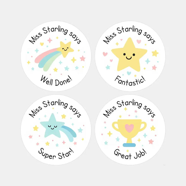 Personalised Star & Trophy Teacher Reward Stickers – Custom Name Classroom Praise Labels - Sticksy Prints Australia