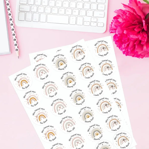 Personalised Teacher Reward Stickers Boho Rainbow Labels - Sticksy Prints Australia