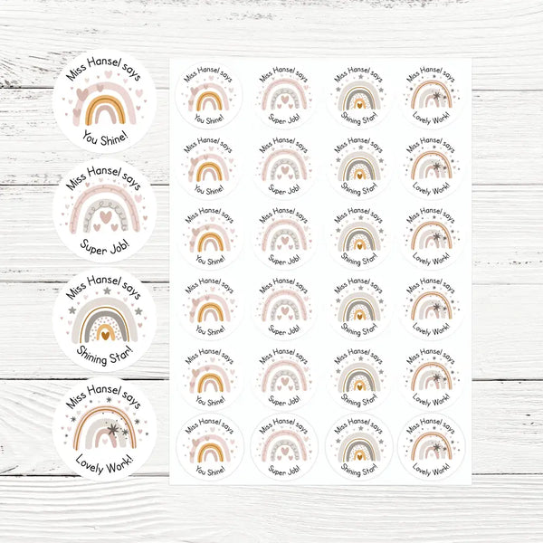 Personalised Teacher Reward Stickers Boho Rainbow Labels