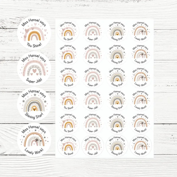 Personalised Teacher Reward Stickers Boho Rainbow Labels - Sticksy Prints Australia