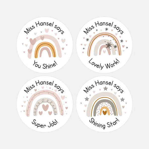 Personalised Teacher Reward Stickers Boho Rainbow Labels