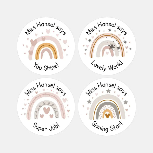 Personalised Teacher Reward Stickers Boho Rainbow Labels - Sticksy Prints Australia