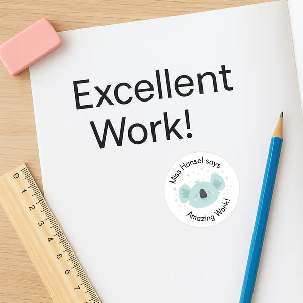 Personalised Teacher Reward Stickers Custom Name Label Cute Pastel Animals