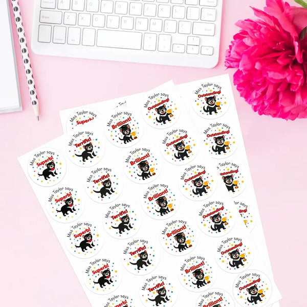 Personalised Teacher Reward Stickers Custom Name Label Tasmanian Devil