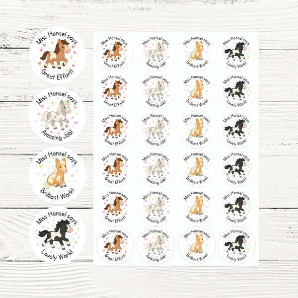 Personalised Teacher Reward Stickers – Cute Horse & Pony Classroom Praise Labels