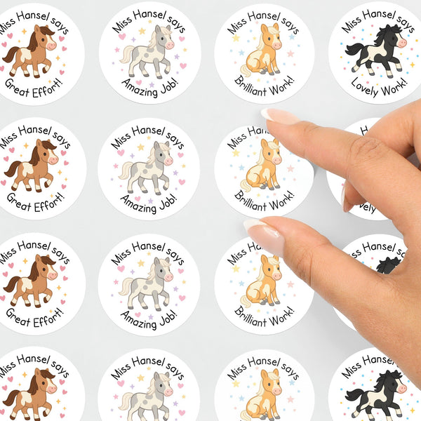 Personalised Teacher Reward Stickers – Cute Horse & Pony Classroom Praise Labels