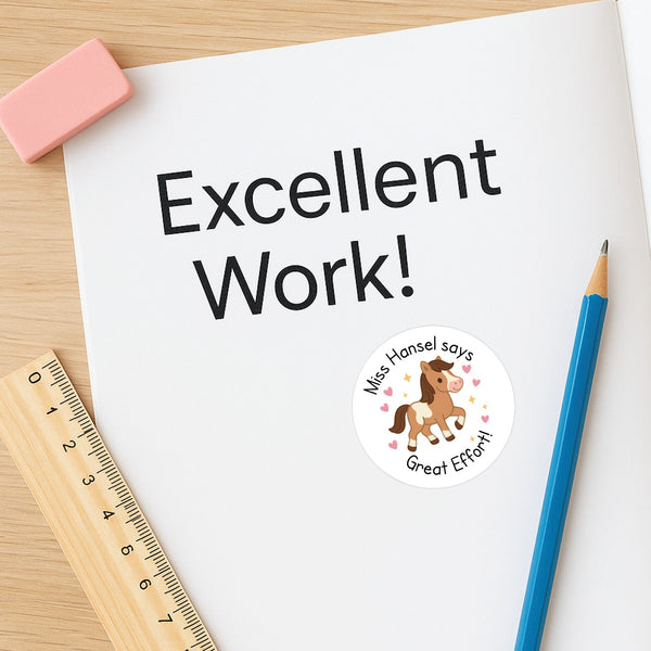 Personalised Teacher Reward Stickers – Cute Horse & Pony Classroom Praise Labels