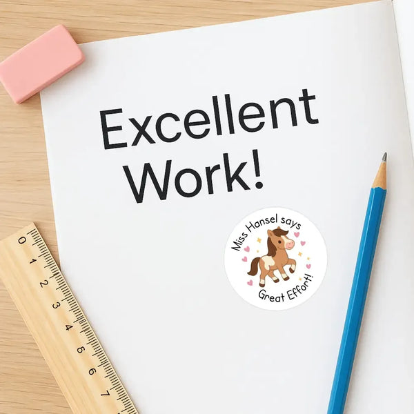 Personalised Teacher Reward Stickers – Cute Horse & Pony Classroom Praise Labels - Sticksy Prints Australia