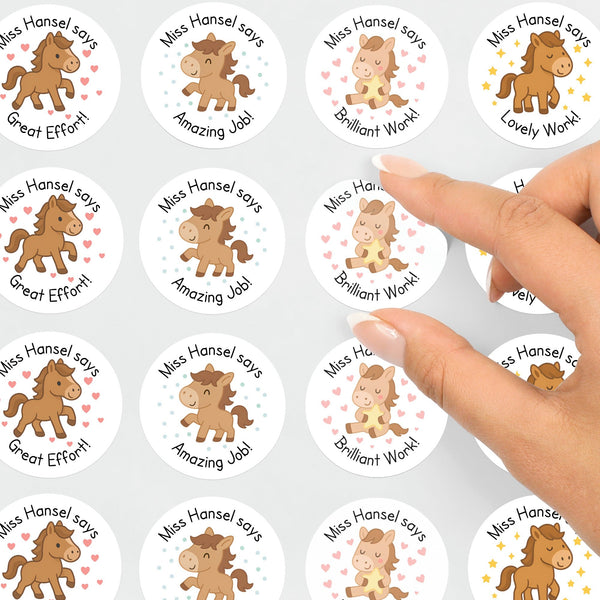 Personalised Teacher Reward Stickers – Cute Pony & Horse Classroom Praise Labels